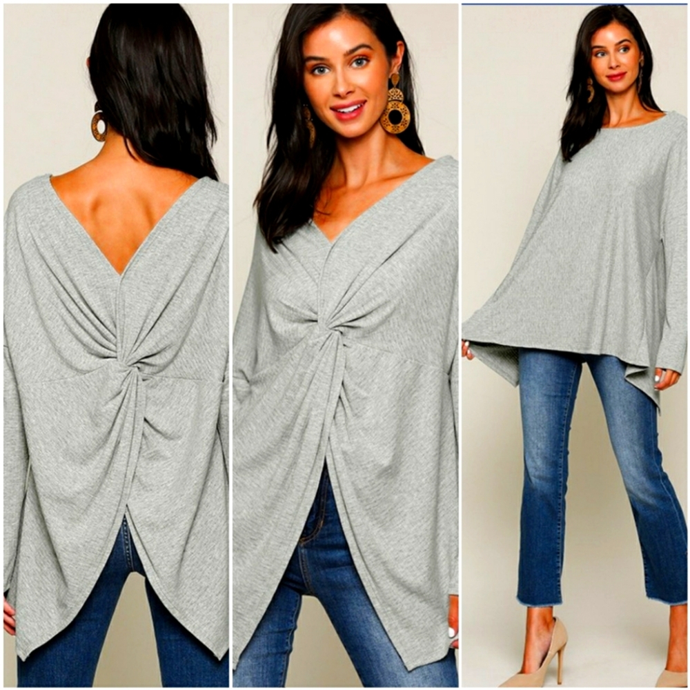 Elegant Gray Twist-Back Women's Top